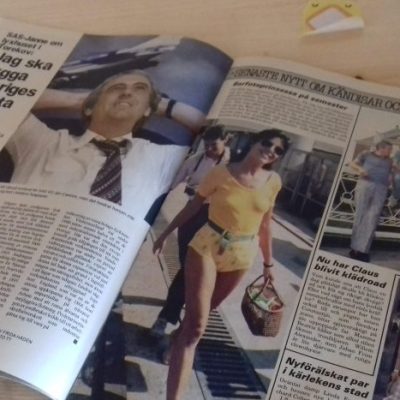 Layout design and aging effect (on the left) to match existing older gossip magazine (on the right).